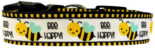 Bee Happy Nylon Dog Collar Medium Narrow