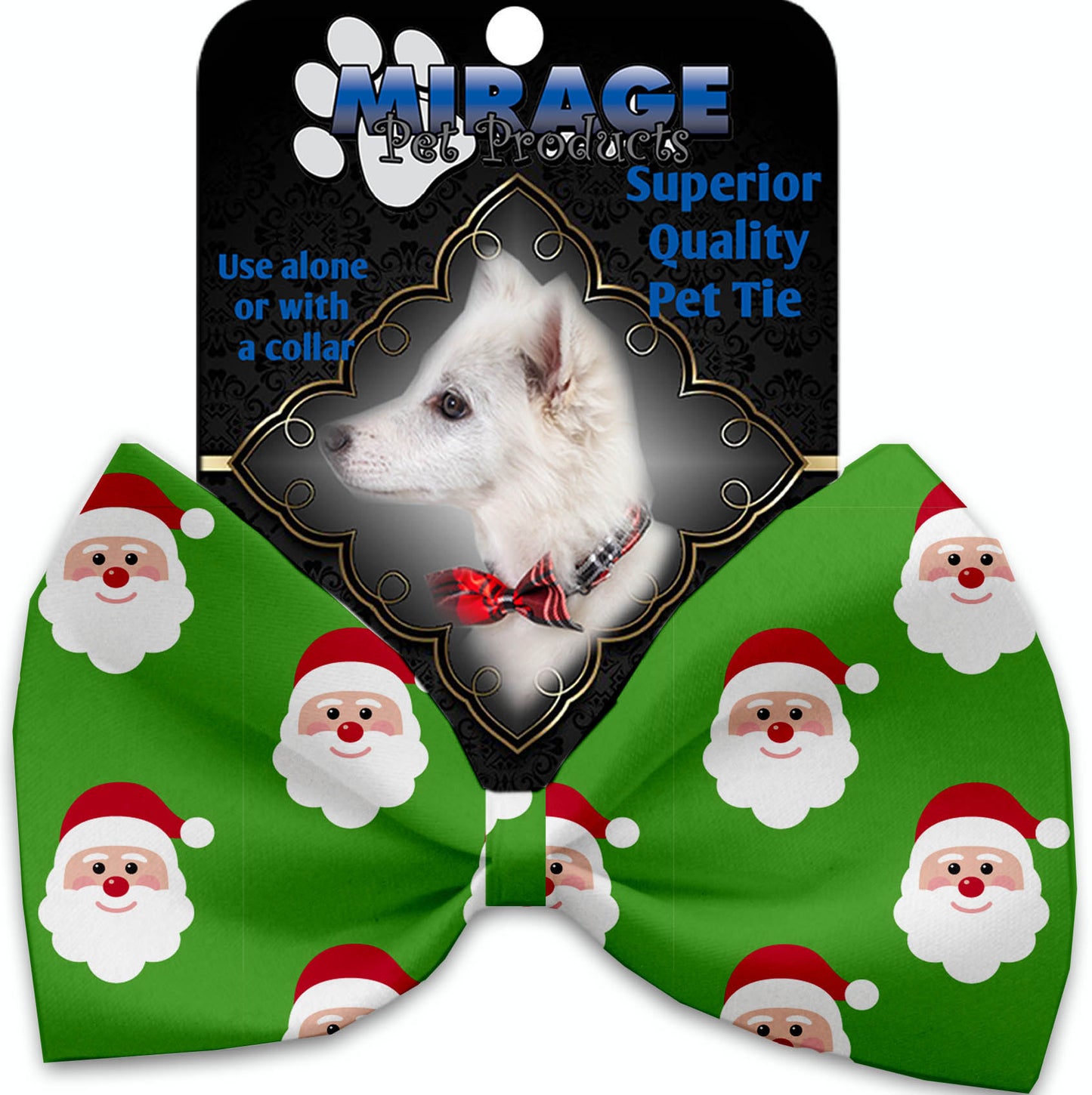 Smiling Santa Pet Bow Tie Collar Accessory With Velcro