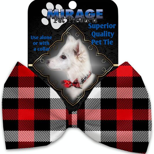 Red And White Buffalo Check Pet Bow Tie Collar Accessory With Velcro