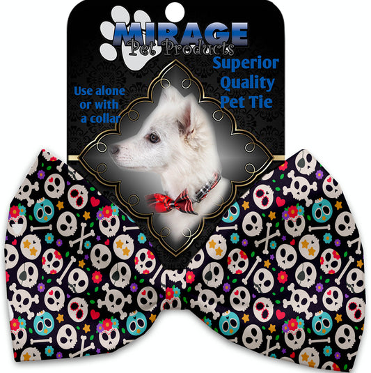 Dia De Los Muertos Skulls Pet Bow Tie Collar Accessory With Velcro