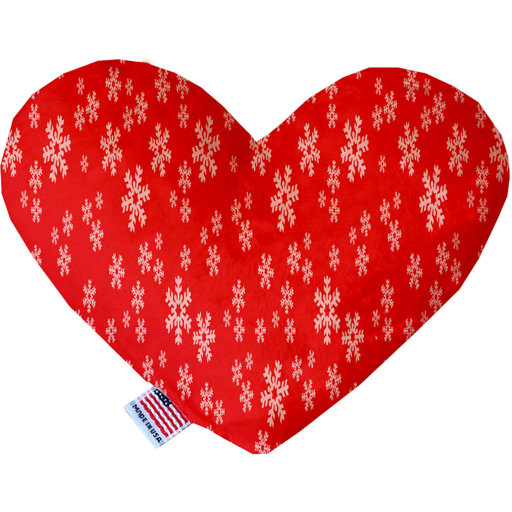 Red And White Snowflakes Stuffing Free 8 Inch Heart Dog Toy