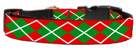 Christmas Argyle Nylon Dog Collar Medium Narrow