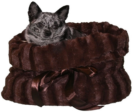 Brown Reversible Snuggle Bugs Pet Bed, Bag, And Car Seat In One