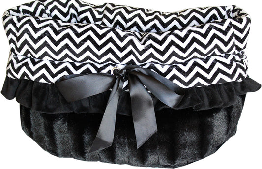 Black Chevron Reversible Snuggle Bugs Pet Bed, Bag, And Car Seat All-in-one