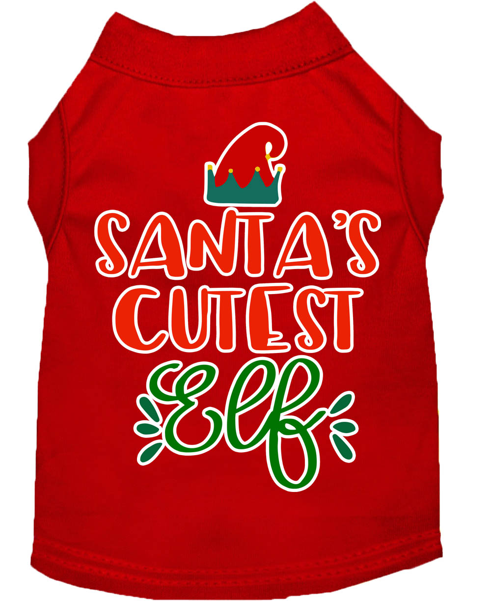 Santa's Cutest Elf Screen Print Dog Shirt Red Sm