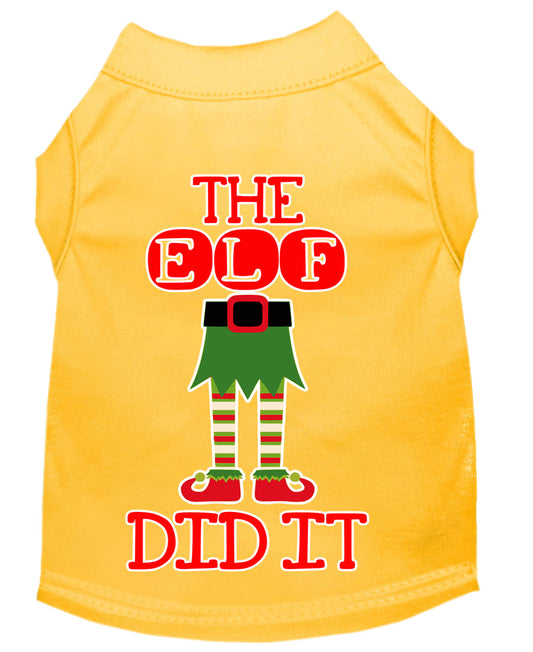 The Elf Did It Screen Print Dog Shirt Yellow Xs