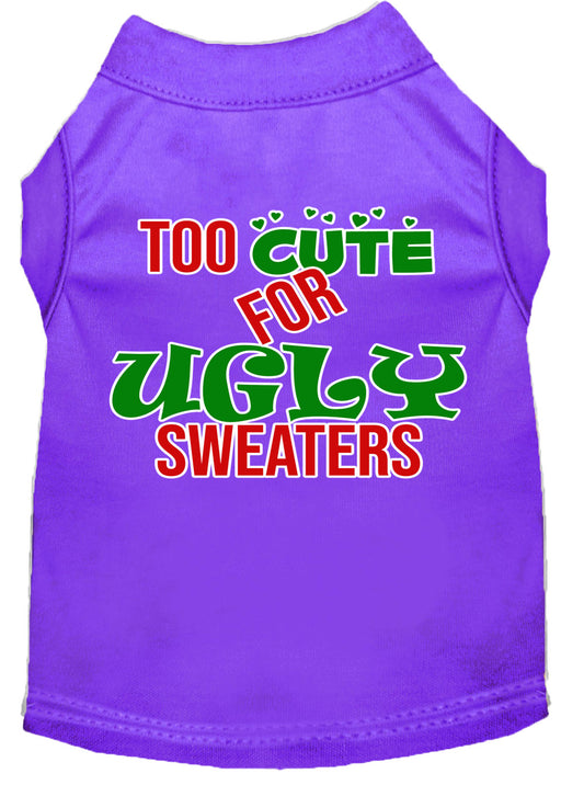 Too Cute For Ugly Sweaters Screen Print Dog Shirt Purple Xxl