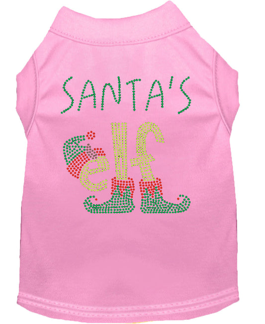 Santa's Elf Rhinestone Dog Shirt Light Pink Xs