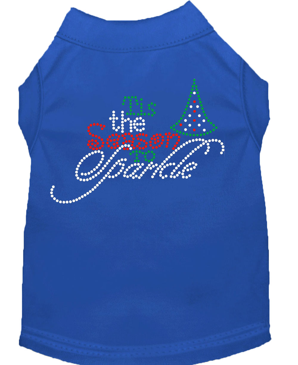 Tis The Season To Sparkle Rhinestone Dog Shirt Blue Sm