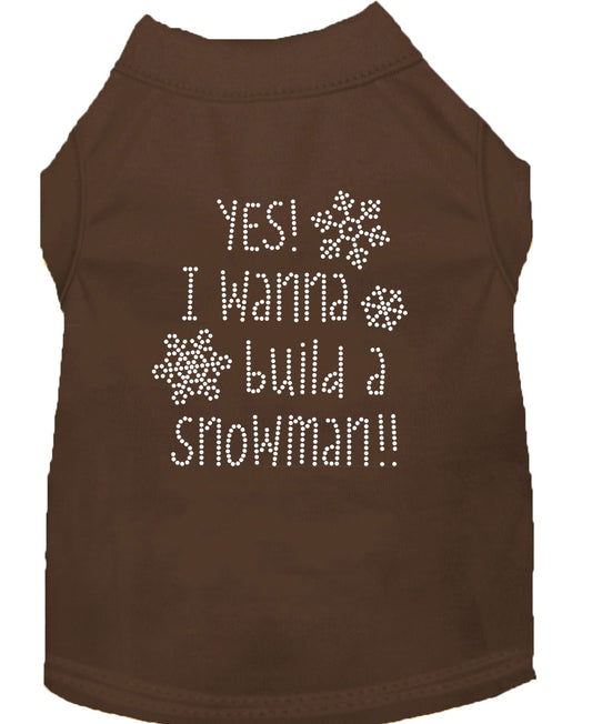 Yes! I Want To Build A Snowman Rhinestone Dog Shirt Brown Lg