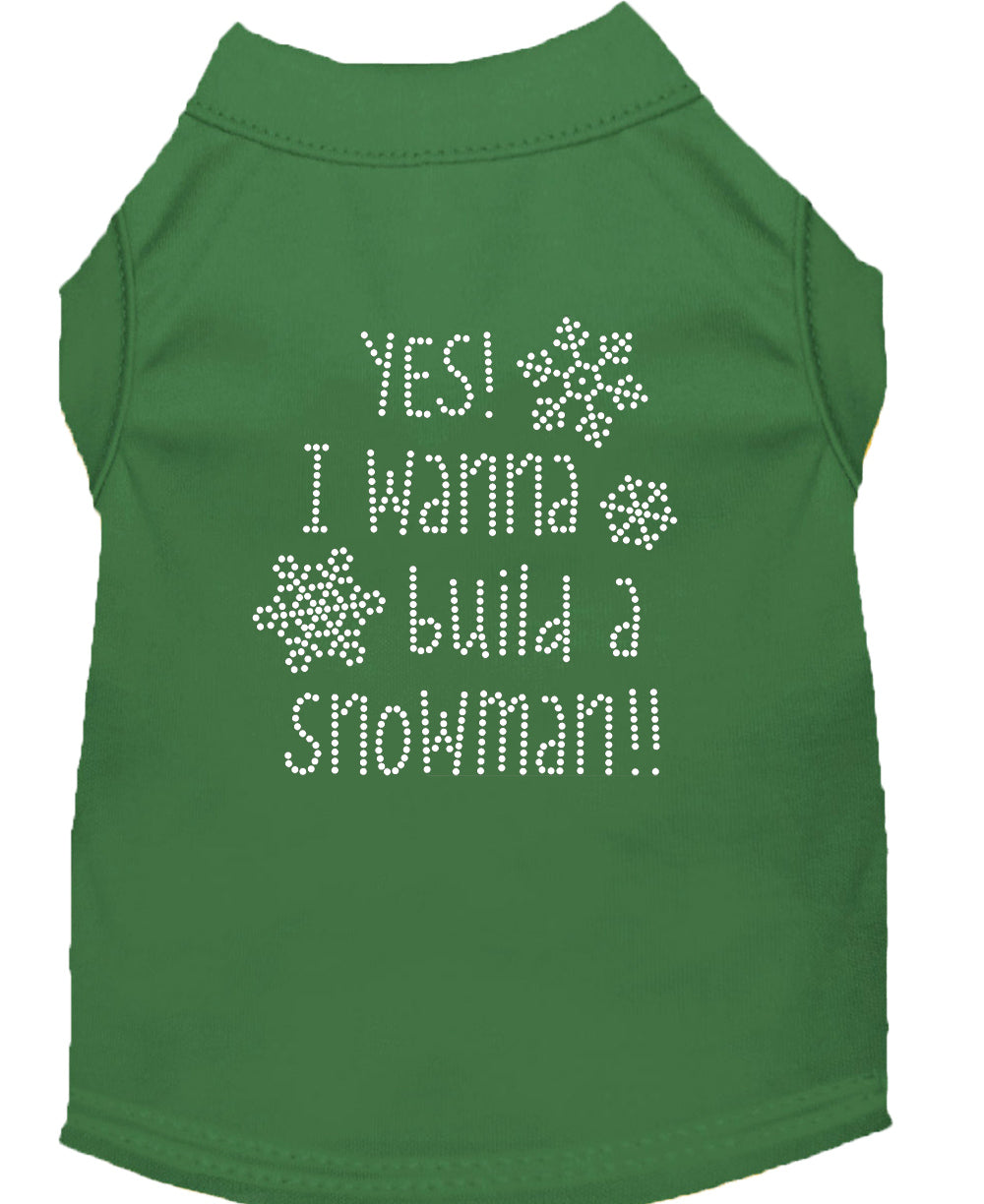 Yes! I Want To Build A Snowman Rhinestone Dog Shirt Green Sm