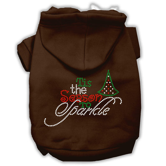 Tis The Season To Sparkle Rhinestone Dog Hoodie Brown M