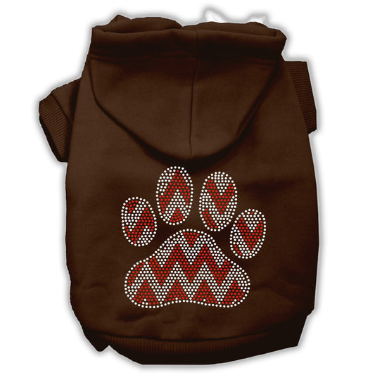 Candy Cane Chevron Paw Rhinestone Dog Hoodie Brown S