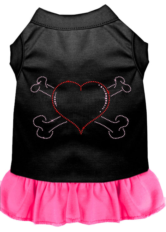 Rhinestone Heart And Crossbones Dress Black With Bright Pink Med