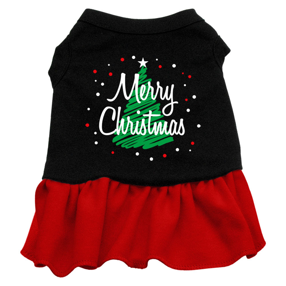 Scribble Merry Christmas Screen Print Dress Black With Red Xs