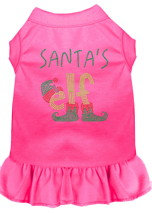 Santa's Elf Rhinestone Dog Dress Bright Pink Xs