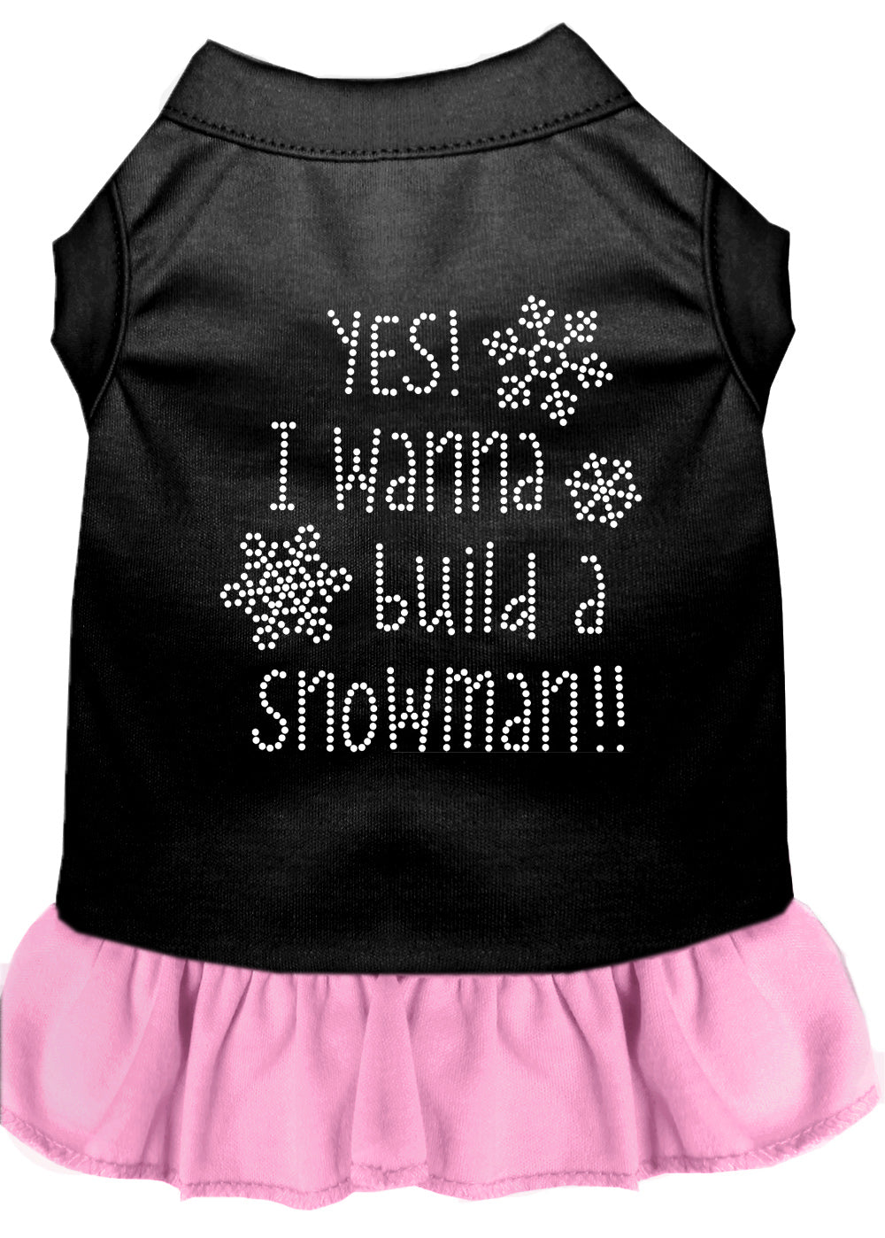 Yes! I Want To Build A Snowman Rhinestone Dog Dress Black With Light Pink Xl