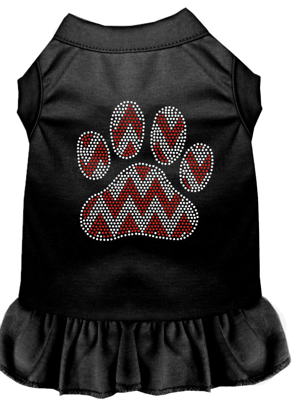 Candy Cane Chevron Paw Rhinestone Dog Dress Black Lg