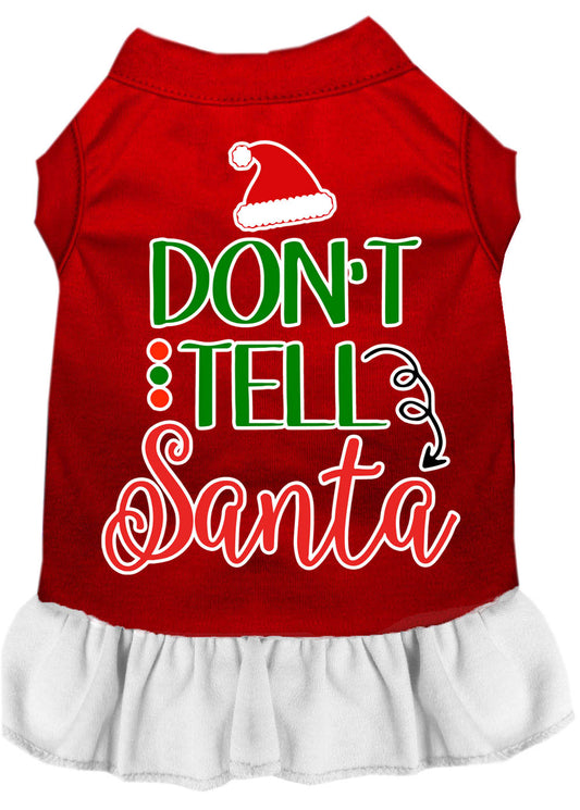 Don't Tell Santa Screen Print Dog Dress Red With White Lg