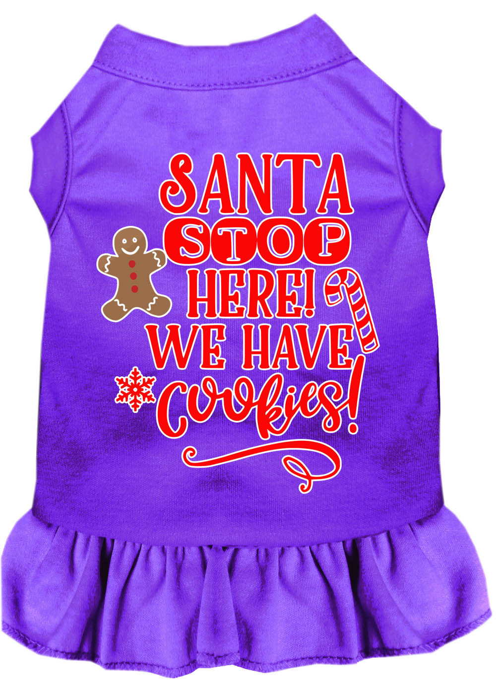 Santa, We Have Cookies Screen Print Dog Dress Purple Lg