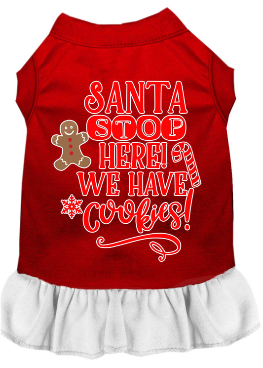 Santa, We Have Cookies Screen Print Dog Dress Red With White Med