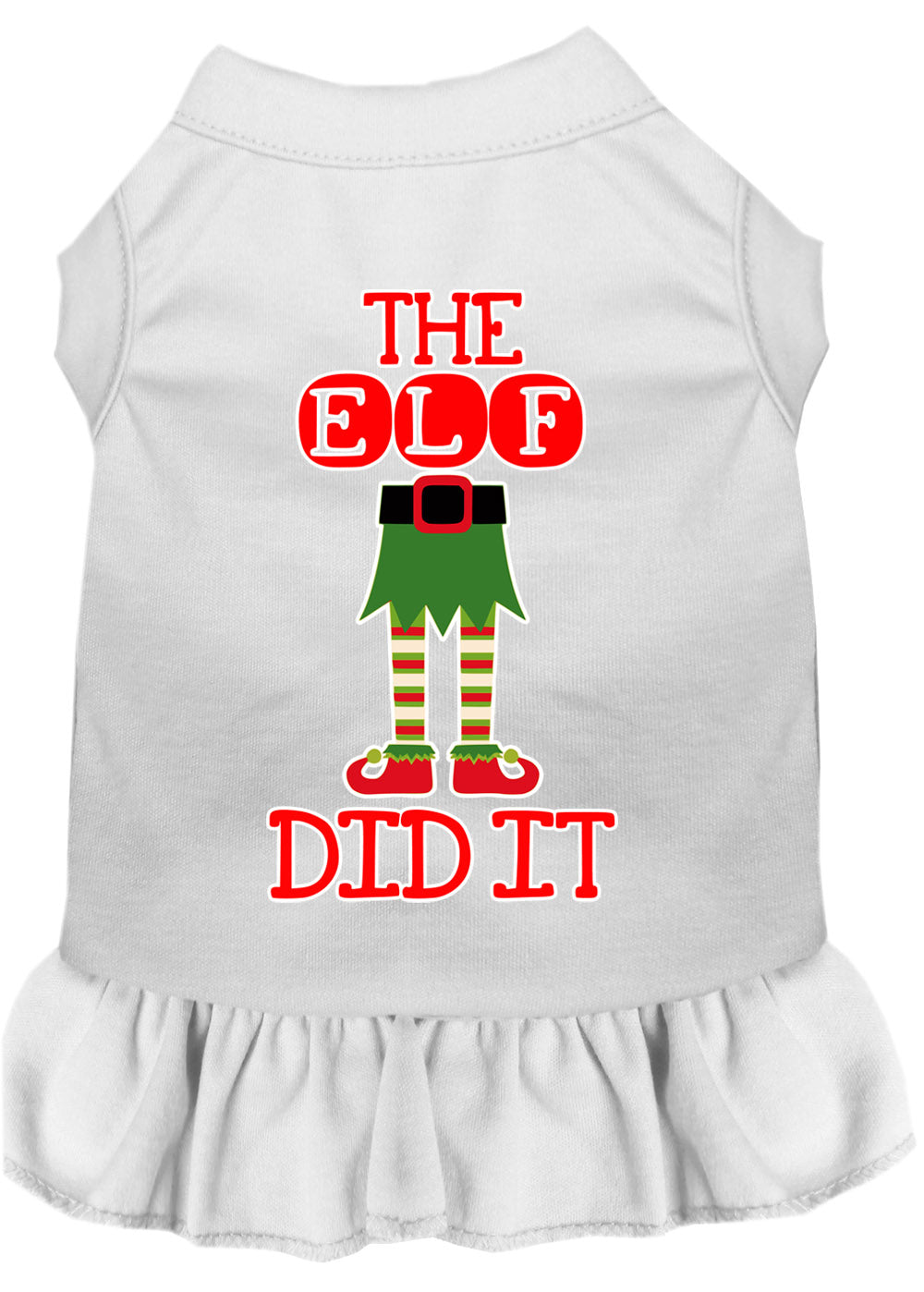 The Elf Did It Screen Print Dog Dress White Xl