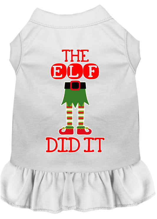 The Elf Did It Screen Print Dog Dress White Xs