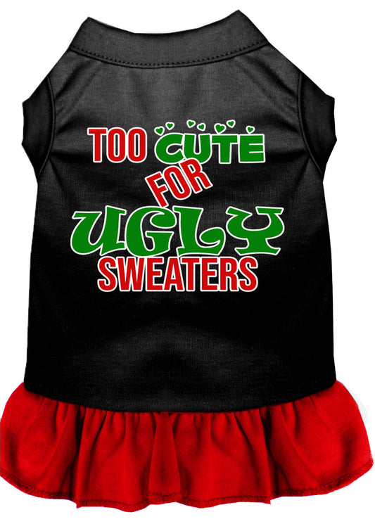 Too Cute For Ugly Sweaters Screen Print Dog Dress Black With Red Lg