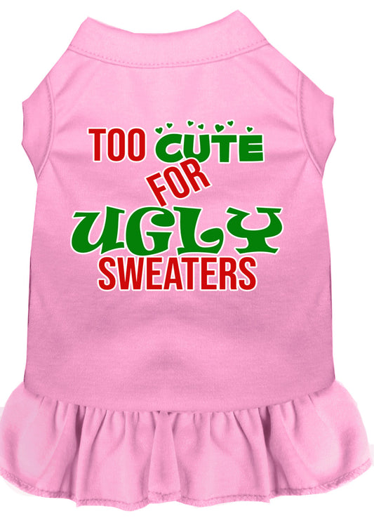 Too Cute For Ugly Sweaters Screen Print Dog Dress Light Pink Lg