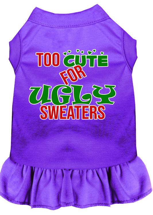 Too Cute For Ugly Sweaters Screen Print Dog Dress Purple Med