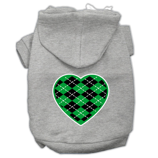 Argyle Heart Green Screen Print Pet Hoodies Grey Size Xs