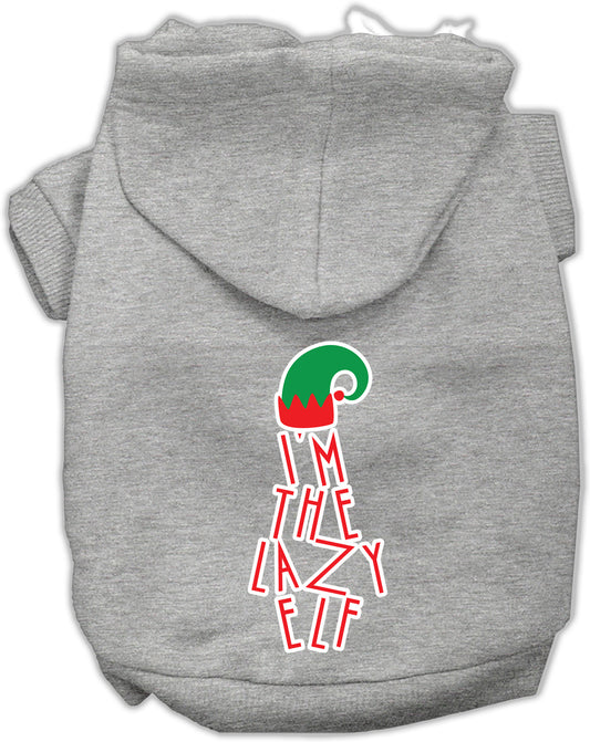 Lazy Elf Screen Print Pet Hoodie Grey Lg