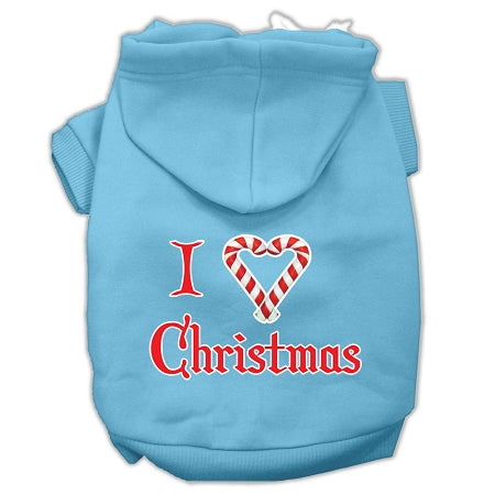 I Heart Christmas Screen Print Pet Hoodies Baby Blue Size Lg