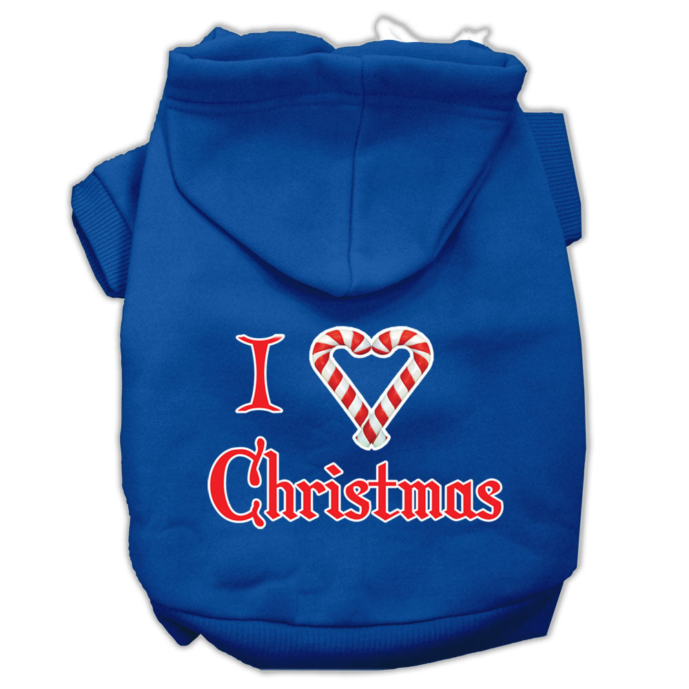 I Heart Christmas Screen Print Pet Hoodies Blue Size Xl