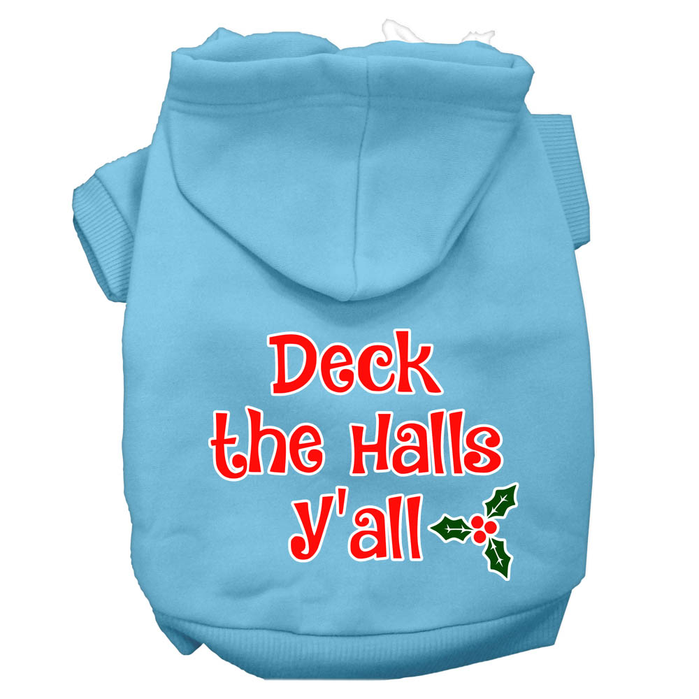 Deck The Halls Y'all Screen Print Dog Hoodie Baby Blue M