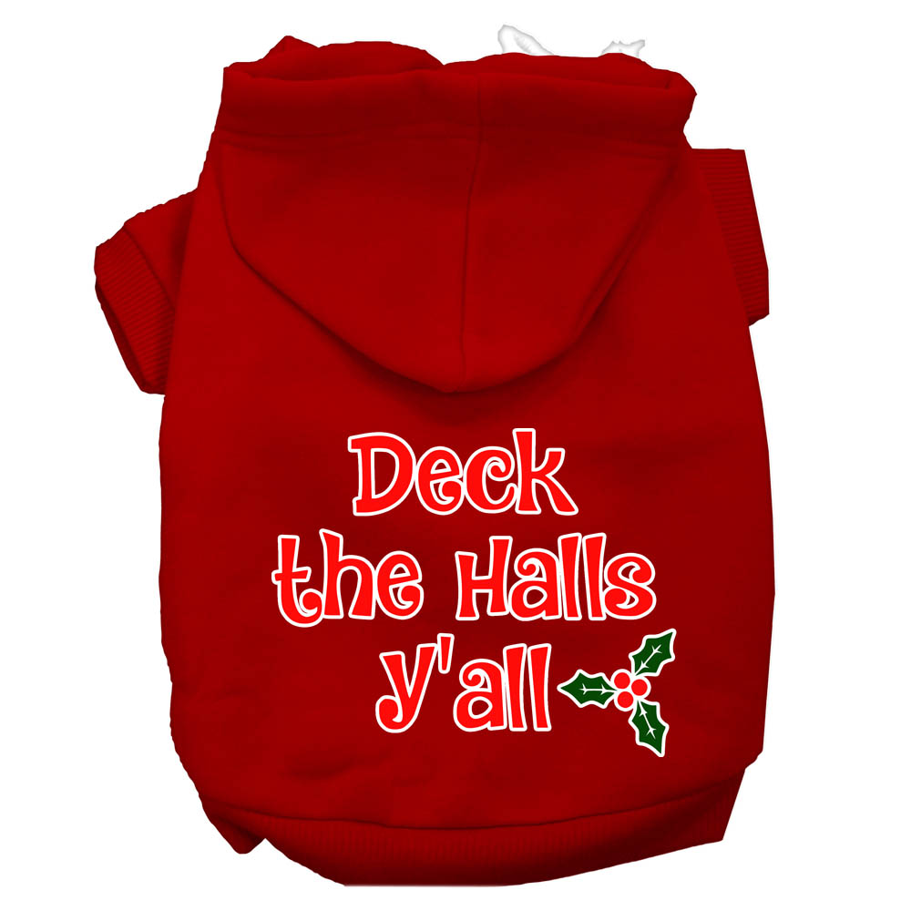 Deck The Halls Y'all Screen Print Dog Hoodie Red S