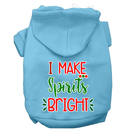 I Make Spirits Bright Screen Print Dog Hoodie Baby Blue S