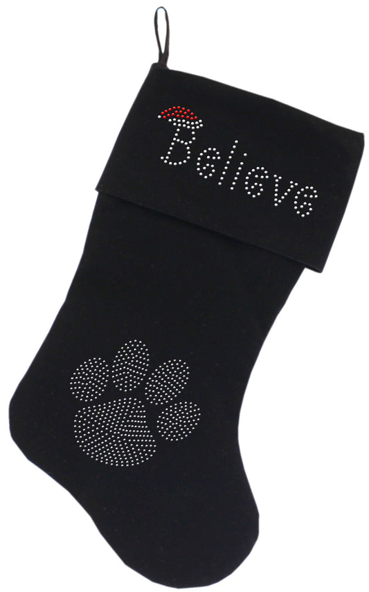 Believe Rhinestone 18 Inch Velvet Christmas Stocking Black