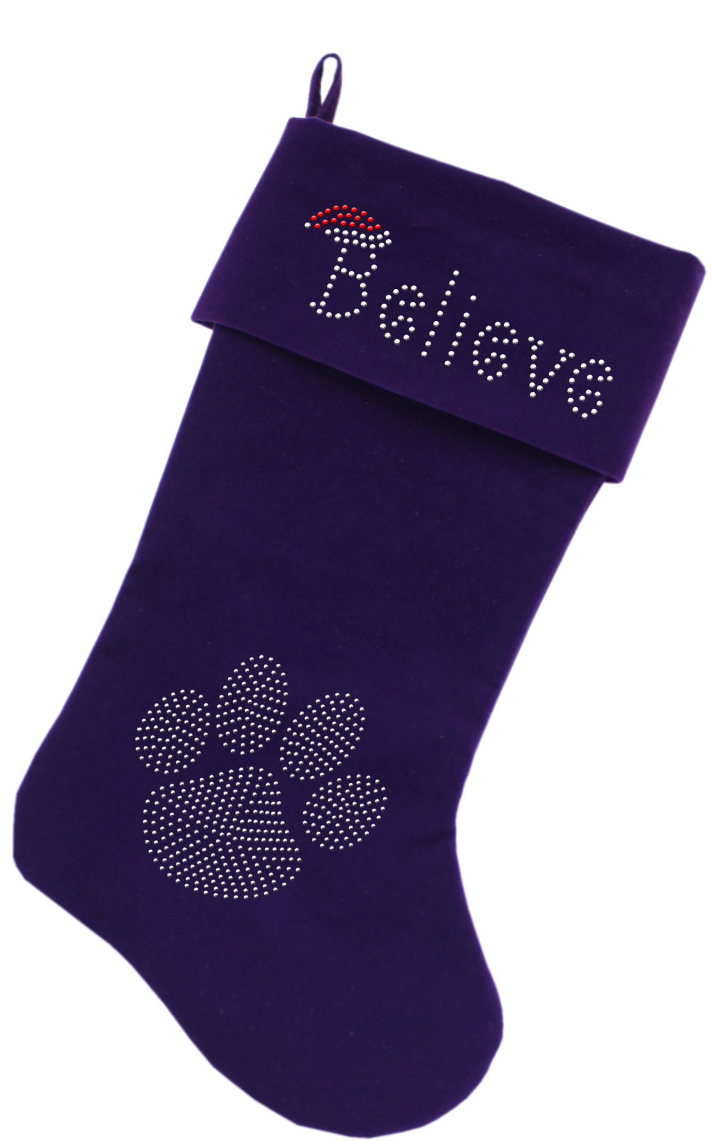 Believe Rhinestone 18 Inch Velvet Christmas Stocking Purple