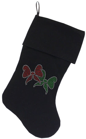 Christmas Bows Rhinestone 18 Inch Velvet Christmas Stocking Black