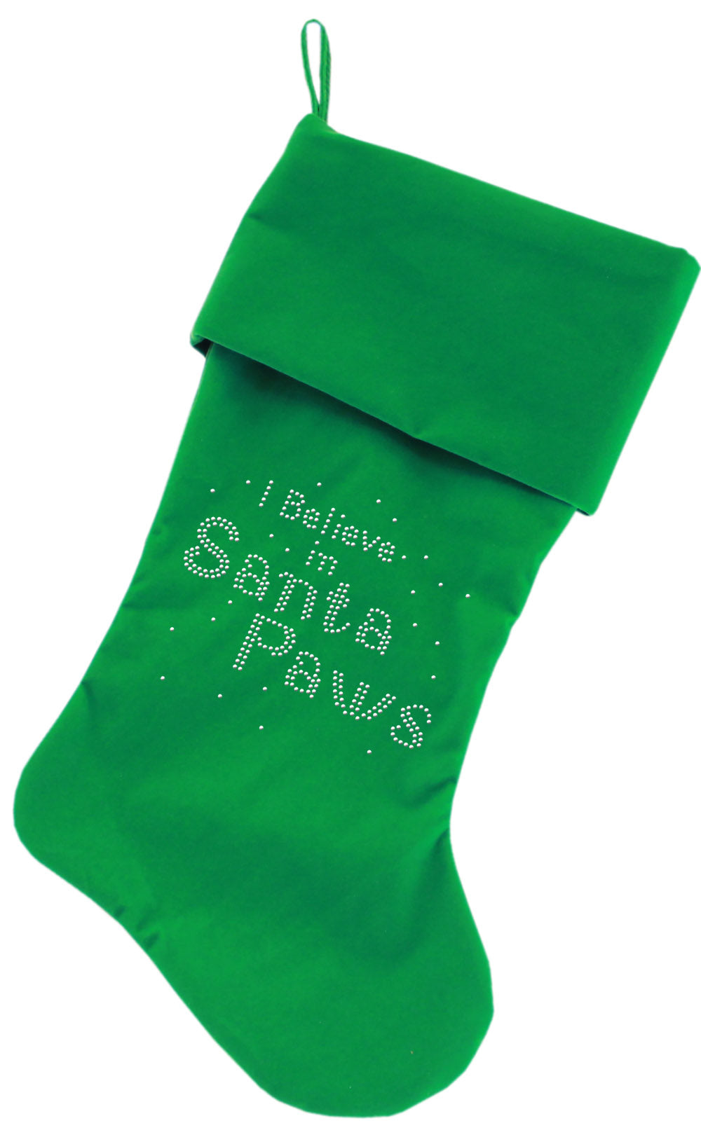 Santa Paws Rhinestone 18 Inch Velvet Christmas Stocking Green