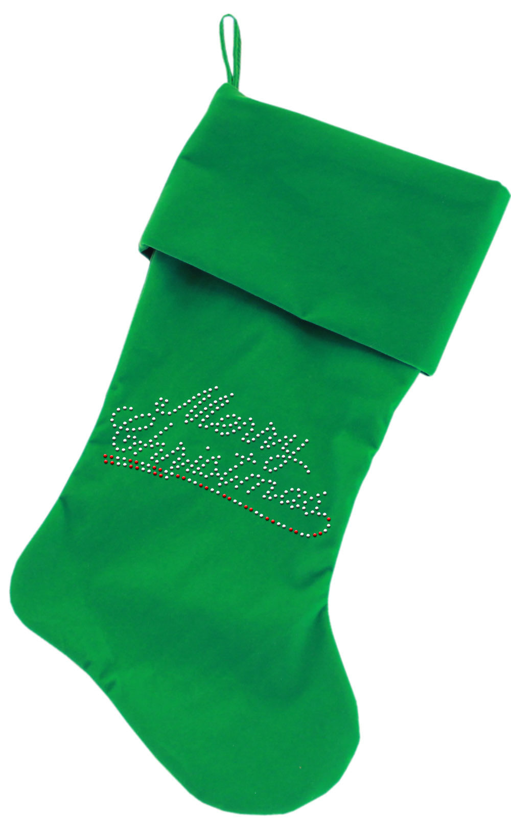 Merry Christmas Rhinestone 18 Inch Velvet Christmas Stocking Green