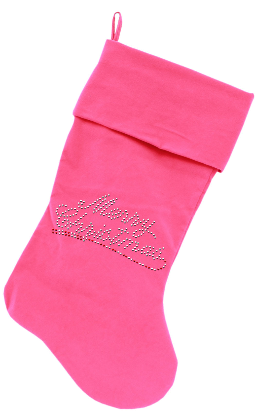 Merry Christmas Rhinestone 18 Inch Velvet Christmas Stocking Pink