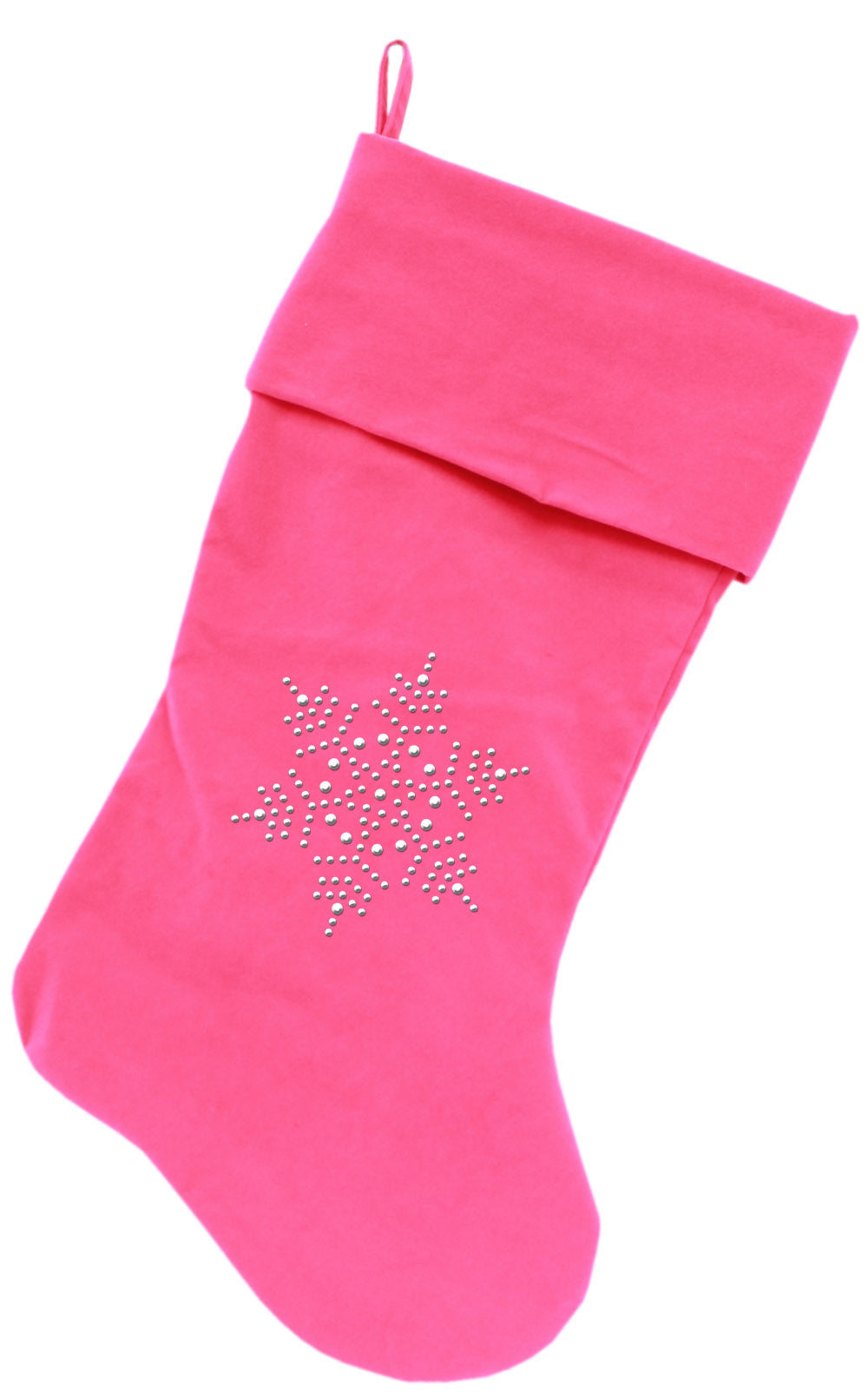 Snowflake Rhinestone 18 Inch Velvet Christmas Stocking Pink