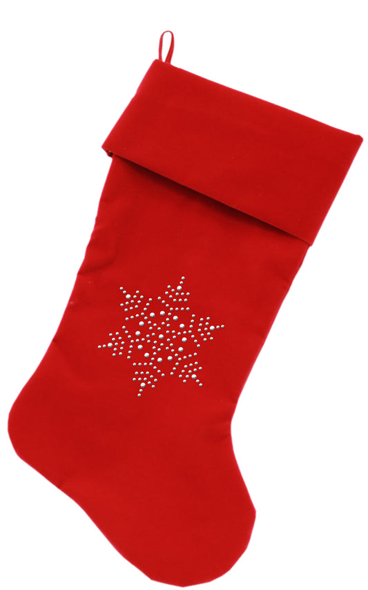 Snowflake Rhinestone 18 Inch Velvet Christmas Stocking Red