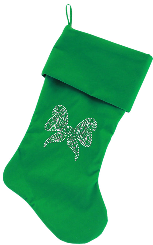 Clear Bow Rhinestone 18 Inch Velvet Christmas Stocking Green