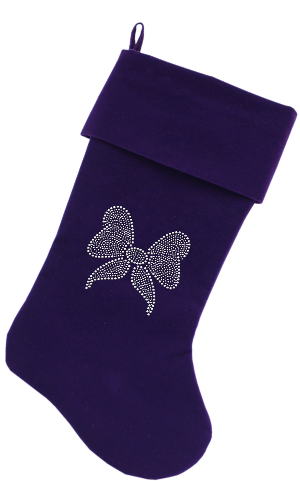 Clear Bow Rhinestone 18 Inch Velvet Christmas Stocking Purple