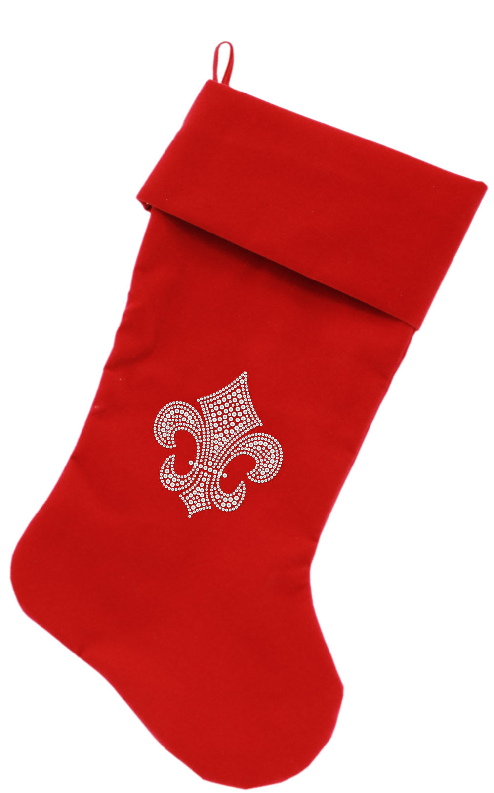 Silver Fleur De Lis Rhinestone 18 Inch Velvet Christmas Stocking Red