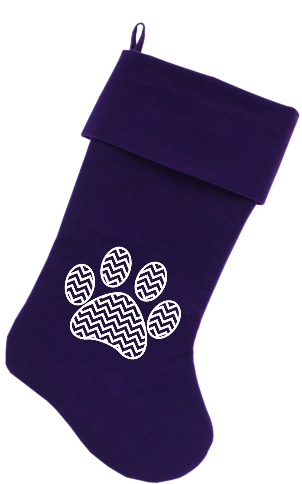 Chevron Paw Screen Print 18 Inch Velvet Christmas Stocking Purple