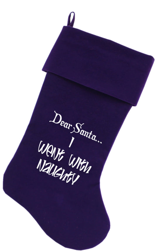 Went With Naughty Screen Print 18 Inch Velvet Christmas Stocking Purple